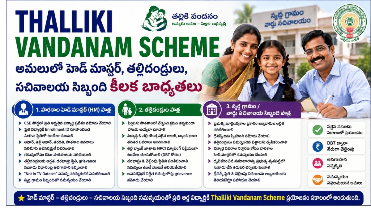 Thalliki Vandanam Scheme Roles of HM Parents and Secretariat Staff