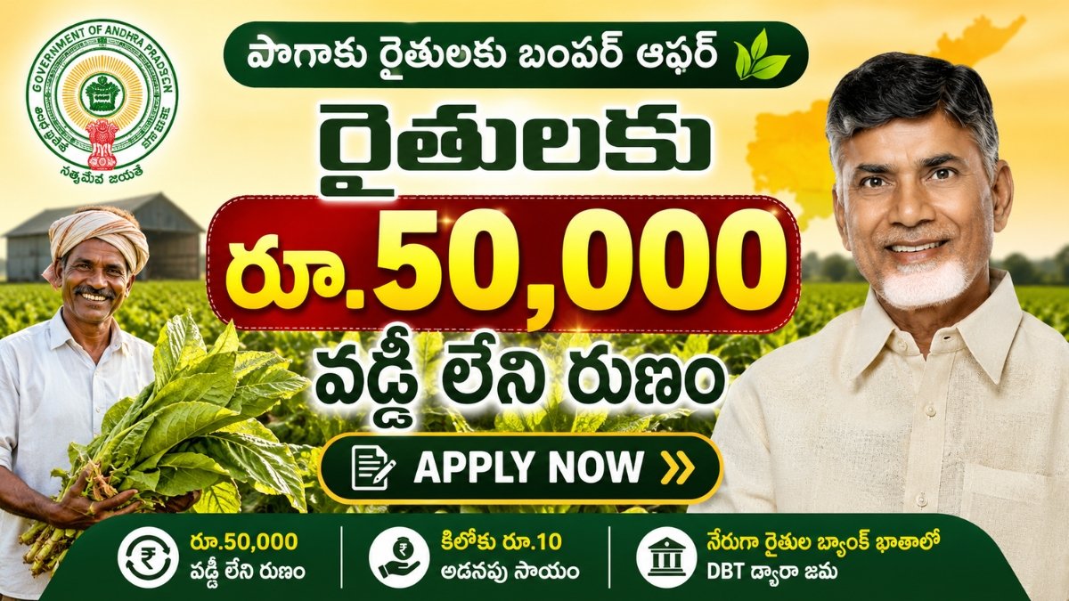 AP Tobacco Farmers Scheme రూ.50,000 వడ్డీ లేని రుణం AP Tobacco Farmers Scheme Interest Free Loan for Tobacco Farmers