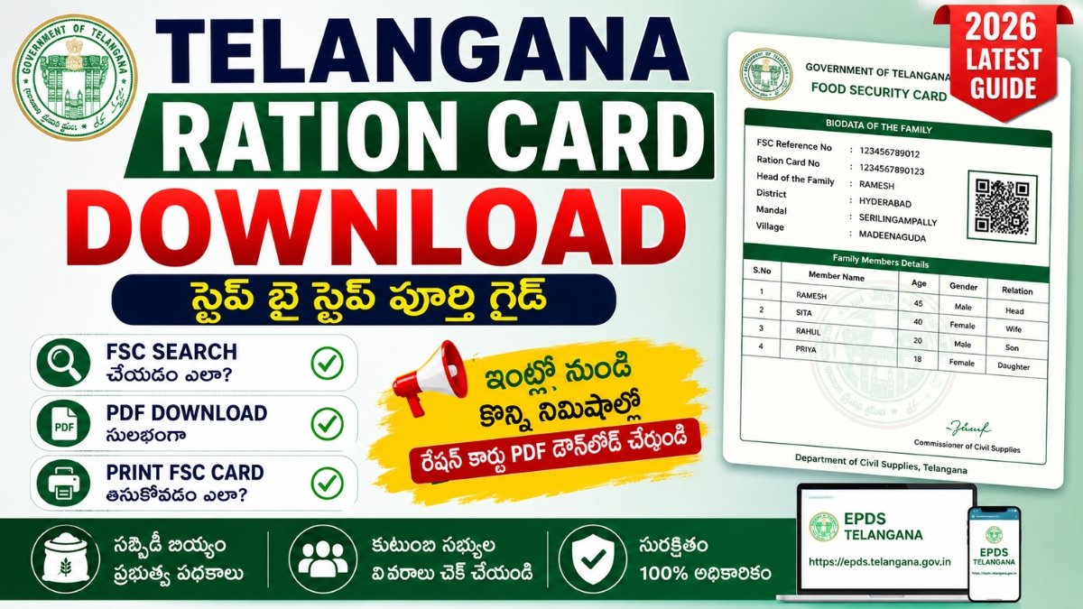 EPDS Telangana ద్వారా Telangana Ration Card Download చేసి PDF రూపంలో Food Security Card పొందే విధానం